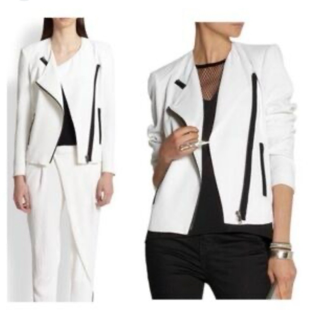 EUC ❤️ Helmut Lang Sugar Moto Jacket Optic White with Black Accents in Sz 4